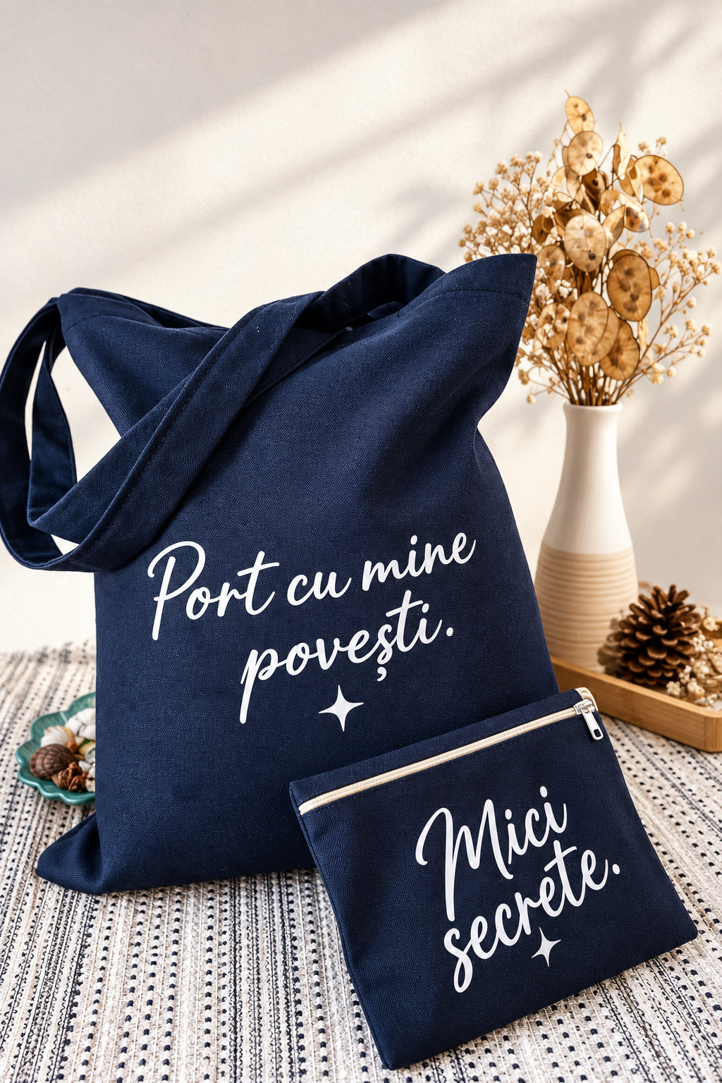 Set sacoșă și portofard - Bleumarin